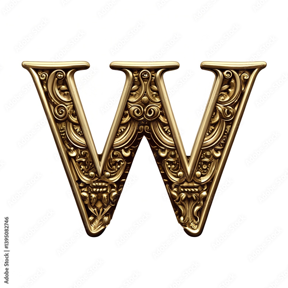 Fototapeta premium Ornate Gold Letter W Decorative Monogram Design