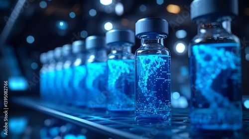 Liquid biopsy analyzing ctDNA abstract sci fi lab art blue vial