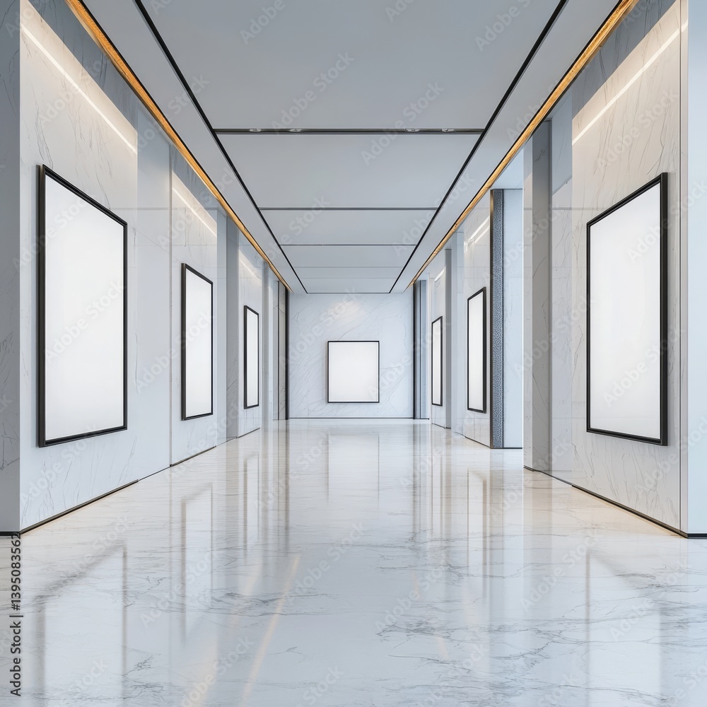 Fototapeta premium Hall with blank poster mockups.