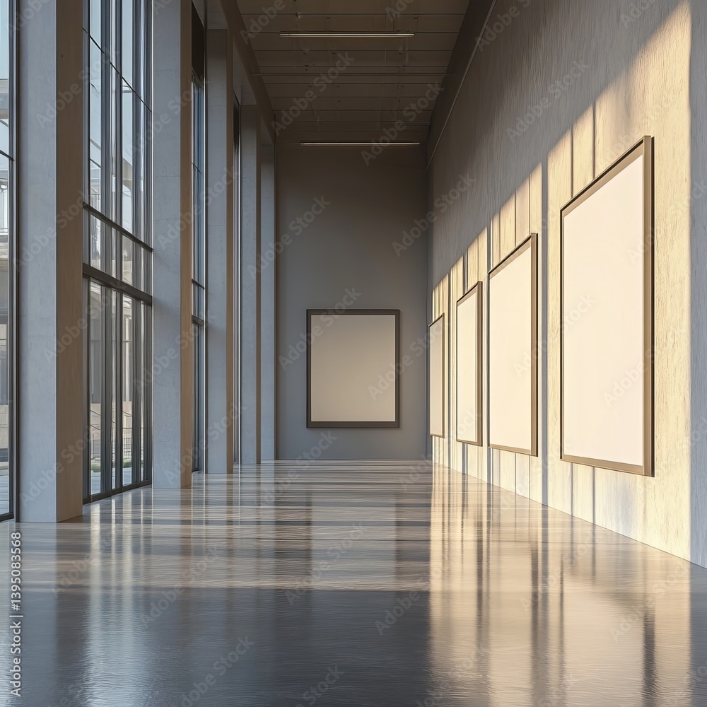 Empty hall with blank poster mockups.