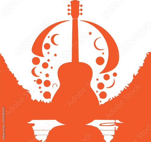 Electric guitar with red heart design featuring a woman dancing