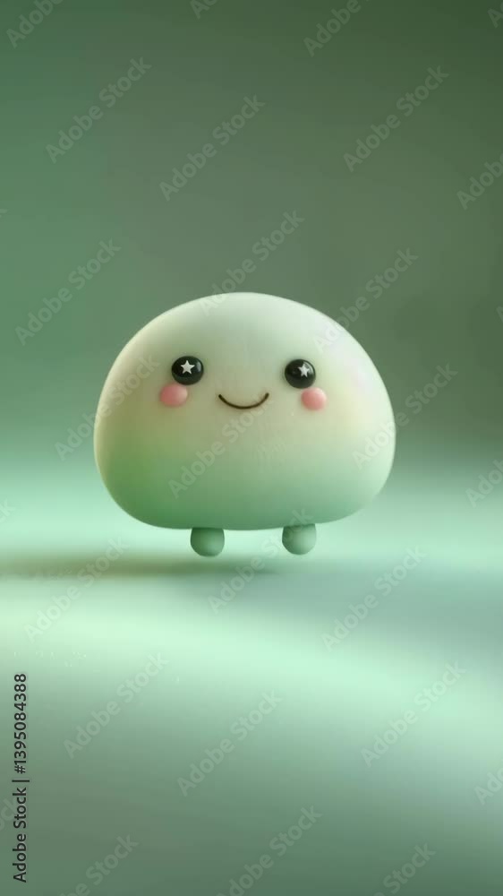 Cute Happy Green Animated Character Bouncing on a Solid Green Background: A Playful 3D Animation for Kids' Content