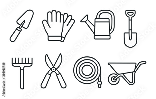 Essential gardening tools icons set: linear style for garden enthusiasts