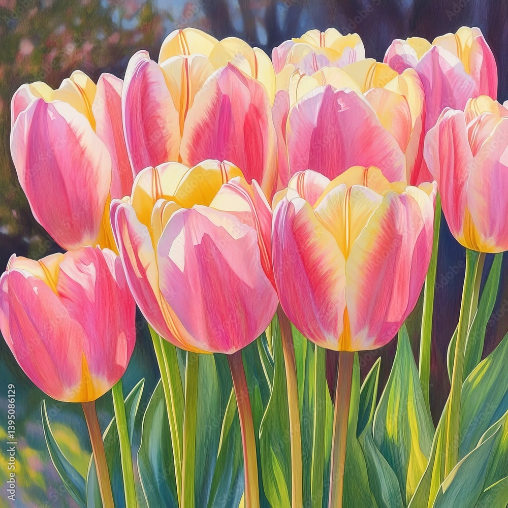 Pink and yellow tulips.