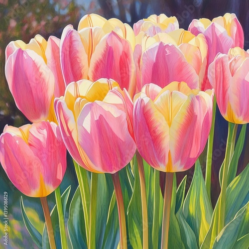 Pink and yellow tulips.