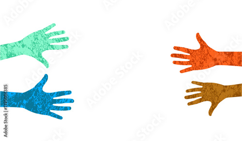 Arms outstretched in protest. Multicultural concept of a community team. 
Vector image