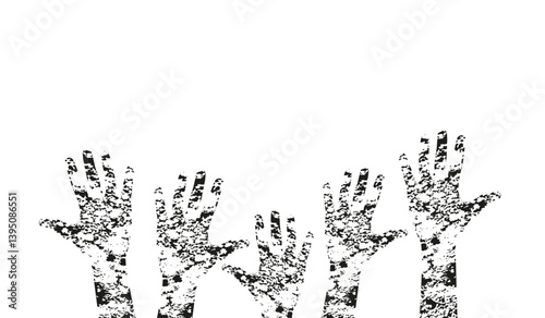 Arms outstretched in protest. Multicultural concept of a community team. 
Vector image