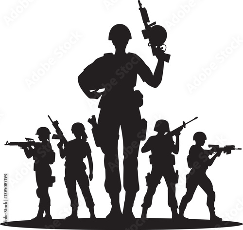 silhouettes of soldiers in action