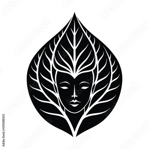 Human face in leaf shape on white background