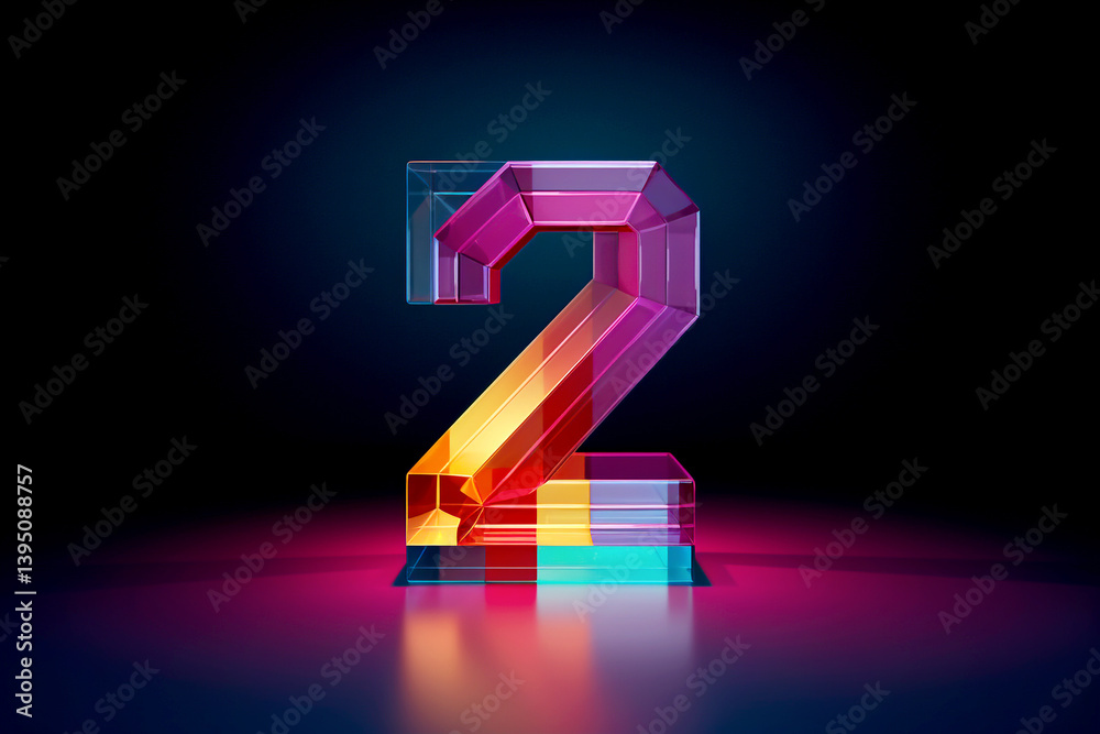 A glowing number 2 illuminated in vibrant purple against a dark background, creating a bold and futuristic visual