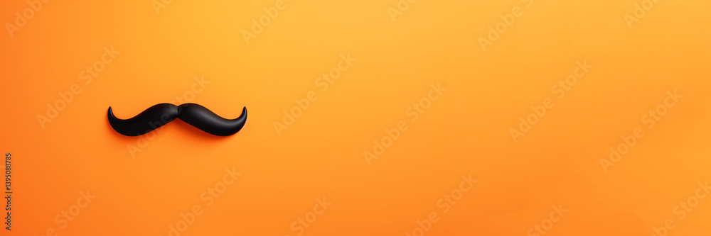 A festive Fathers Day banner featuring a bold black moustache and elegant gift elements set against a vibrant orange background. The composition includes ample copy space