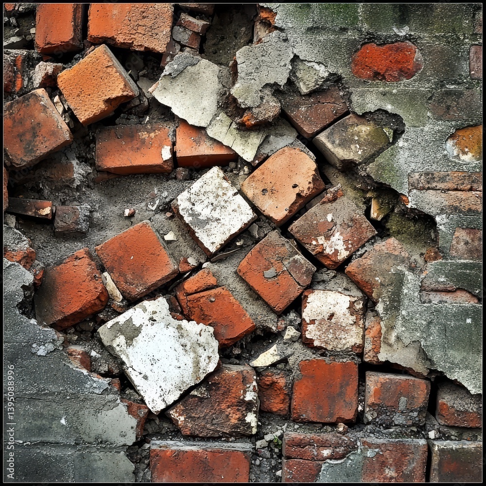 Broken bricks at a city building corner.