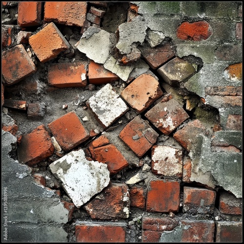 Obraz na płótnie Broken bricks at a city building corner. w salonie