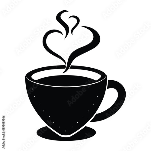 Coffee cup with steam heart on white background