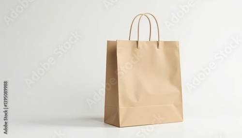 A single brown paper shopping bag on white background , white background, shopping