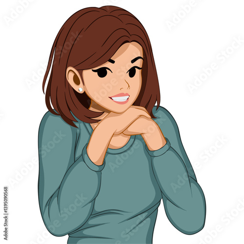 Illustration of a cheerful woman daydreaming