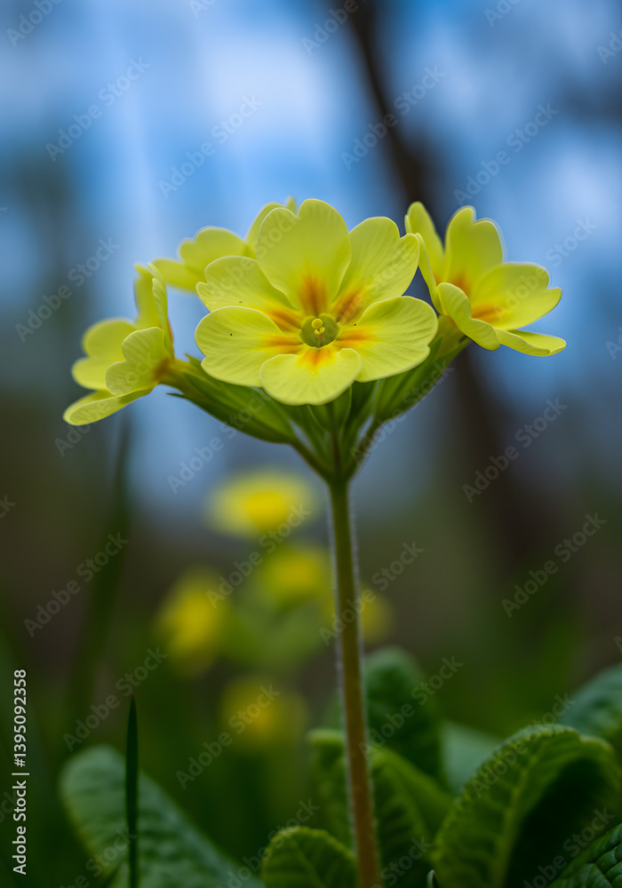Fototapeta premium Blooming Yellow Primrose Flower in Springtime Garden Setting