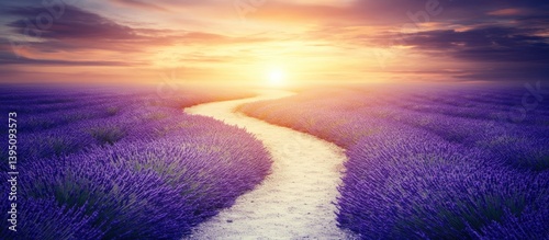 Sunrise Path Through Lavender Fields