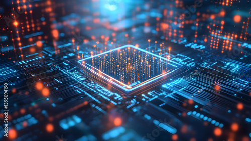 microchip with glowing quantum particles and entangled quantum lines, representing quantum computing's potential for the future 