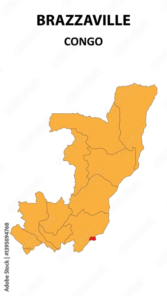 Obraz premium Brazzaville Map is highlighted on the Congo with detailed state and region outlines.