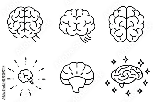 Brain plasticity line art illustrating brain's ability to reorganize itself.