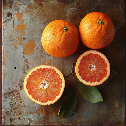 Minneola Tangelos sit on a rustic wood and metal surface.