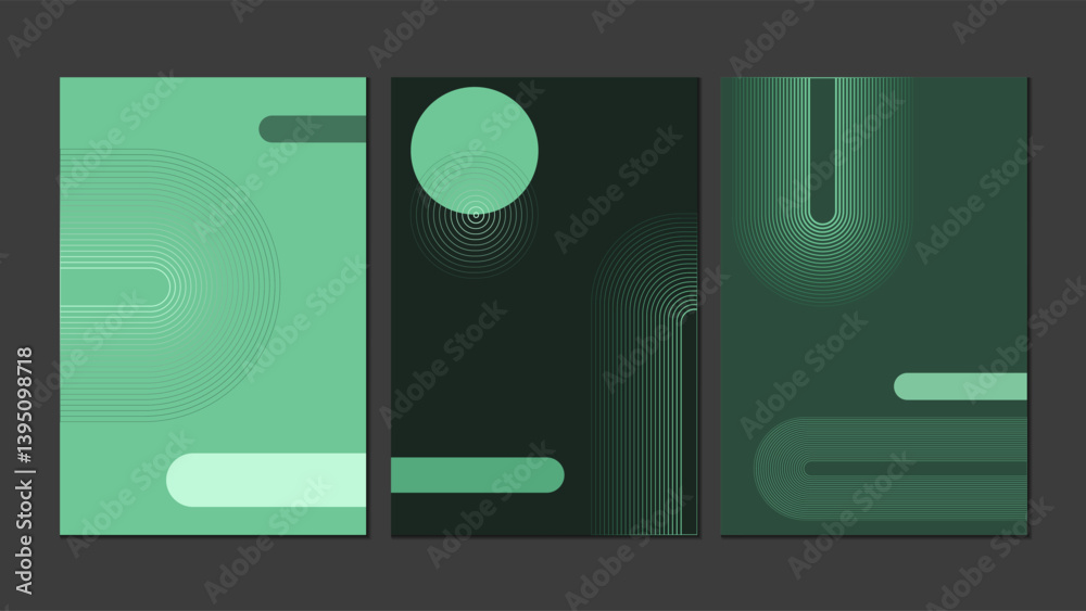 Collection of abstract green background for posters. Vector set of banner cover templates with round shapes Collection of abstract green background for posters. Vector set of banner cover templates with round shapes