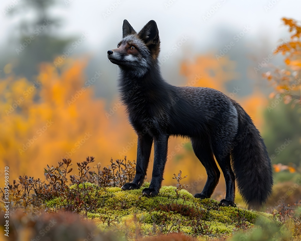 Fototapeta premium A vigilant red fox stands in a lush forest setting