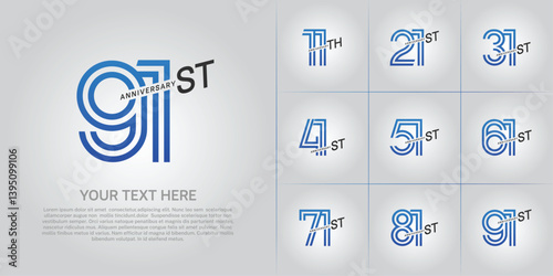 Anniversary logo type set with double line number. blue and black color can be use special moment