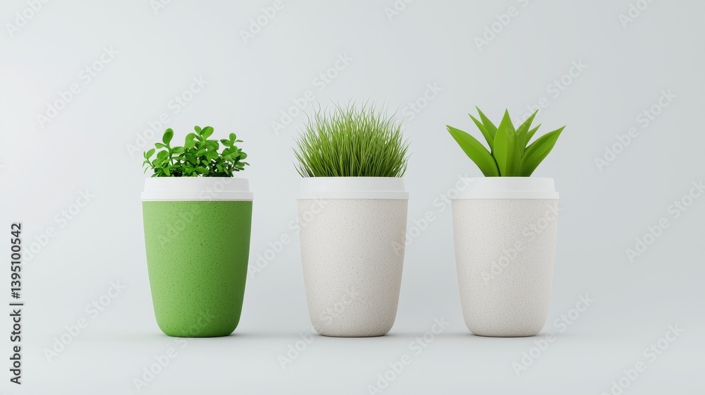 Three stylish pots with vibrant greenery are displayed against a minimalist background, showcasing modern decor and a love for indoor plants. Three stylish pots with vibrant greenery are displayed against a minimalist background, showcasing modern decor and a love for indoor plants.