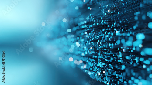 A visually striking image featuring a dynamic flow of blue particles, creating an ethereal, digital atmosphere.