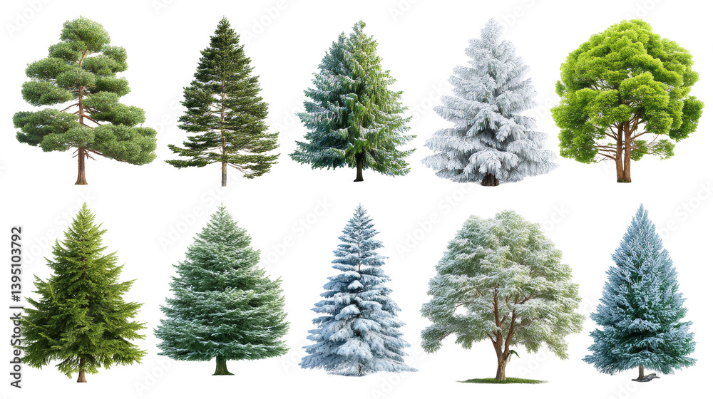 Fototapeta premium A Stunning Collection of Diverse Trees Showcasing Nature's Splendor in Various Colors on a Clean White Background