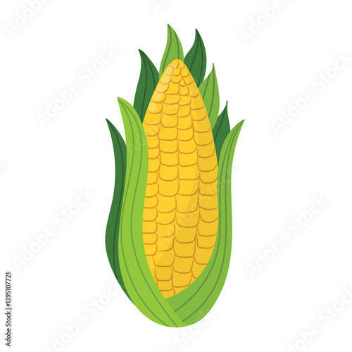 Fresh corn in cartoon style isolated element. Farm vegetable for farm market design. Organic healthy food clipart. Vector illustration