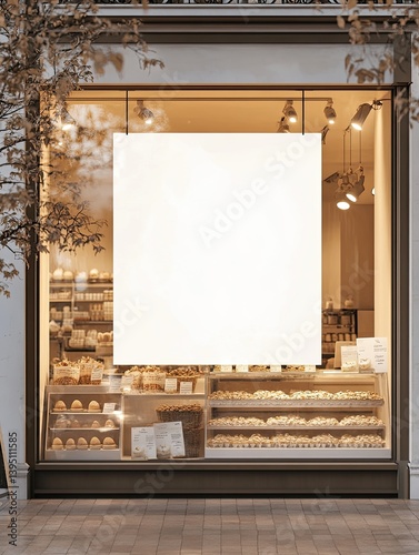 Blank Sign for Bakery Shop Window Display.