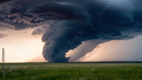 Storm chasers photographing funnel cloud from a safe distance