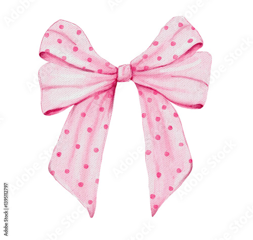 Pink bow cute decorative hand drawn watercolor isolate png