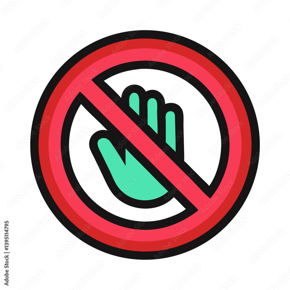 Bold no entry symbol featuring a hand gesture inside a prohibition circle Bold no entry symbol featuring a hand gesture inside a prohibition circle