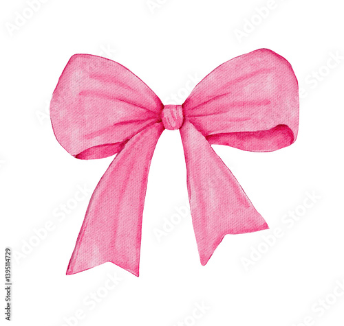Pink bow cute decorative hand drawn watercolor isolate png