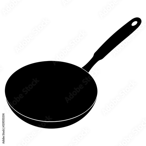 Frying Pan Vector Silhouette. Fry Pan with Long Handle  Illustration, Essential Kitchen Utensil, Domestic Cookware Icon, Cooking Tool, Kitchen Equipment, Home Cooking, Culinary, Frying Pan Design.