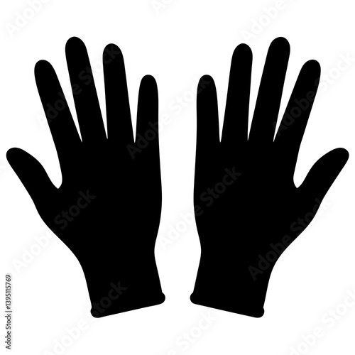 Hand Gloves Vector Silhouette – Medical, Surgical, Latex, Sterile, Disposable, Protective Glove Illustration for Healthcare, Hospital, Doctor, Nurse, Safety, Hygiene. A pair of surgical gloves Icon.