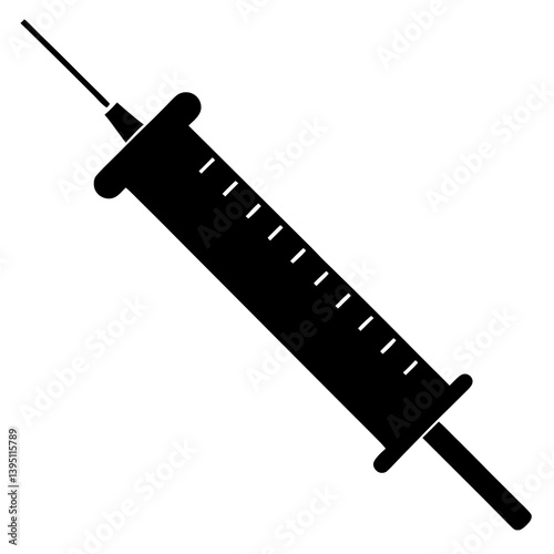 Silhouette of a Syringe with Needle, Visible Plunger, and Clear Detailing, Depicting Medical Injection Tool, Healthcare Equipment, Medical Syringe Design, Pharmacology, Medicine, Medical Instrument