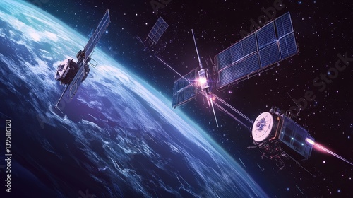 Wallpaper Mural satellite communication abstract featuring futuristic orbital networks, advanced signal relays, and deep-space digital mapping Torontodigital.ca