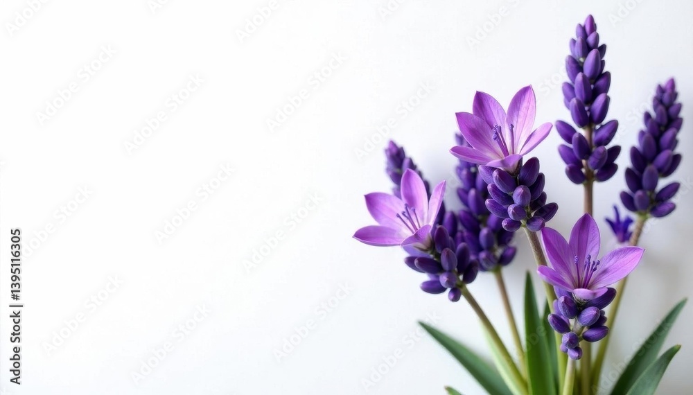 Intense violet lavender flowers, pristine white backdrop , soft, vintage, fragrance Intense violet lavender flowers, pristine white backdrop , soft, vintage, fragrance