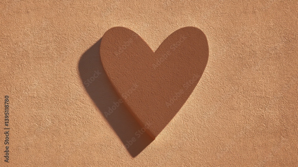 Heart Shadow on Beige Textured Surface Romantic Mood Heart Shadow on Beige Textured Surface Romantic Mood