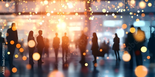 Silhouettes of People with Bokeh Lights in Modern Urban Environment