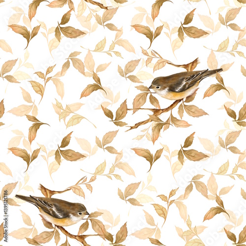Canvas Print Seamless pattern with birds and leaves