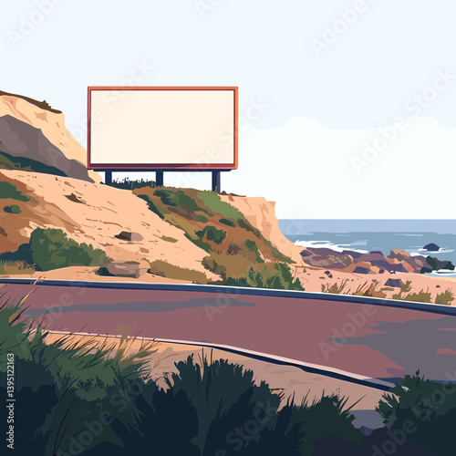 Blank Billboard on a Coastal Cliffside Road