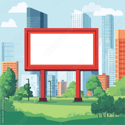 Blank Red Billboard in City Park Setting