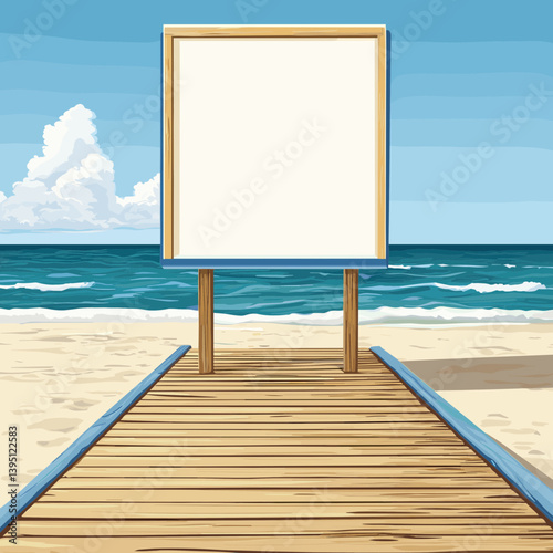 Blank Sign on a Beach Wooden Dock