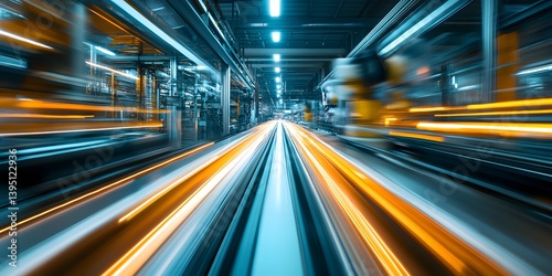 Futuristic Industrial Scene with Motion Blur and Light Trails